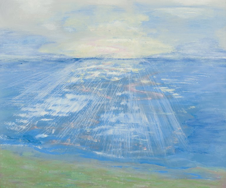 Unknown Swedish artist, oil on board.
Motif of sea with sunset.