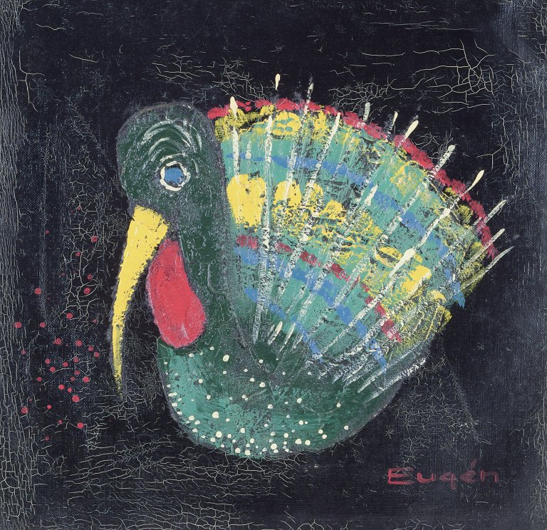 Ubekendt svensk kunstner, olie på lærred.
Motiv af fugl i abstrakt stil.