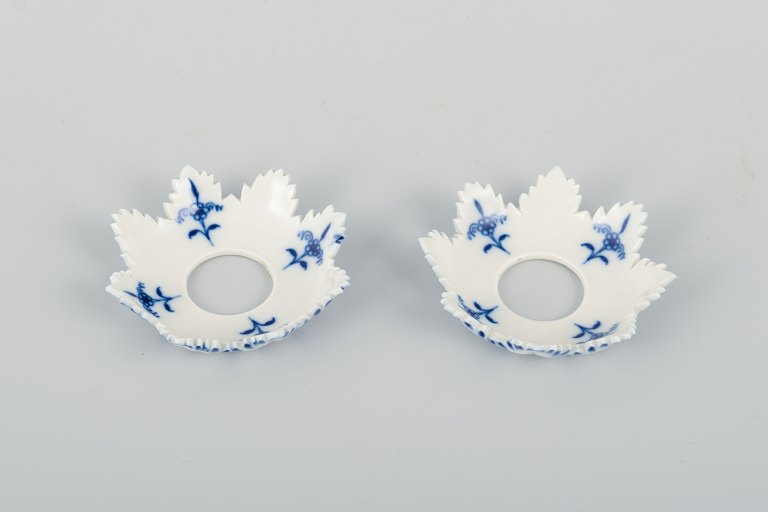 Two candle drip pans, Meissen, Onion Pattern.