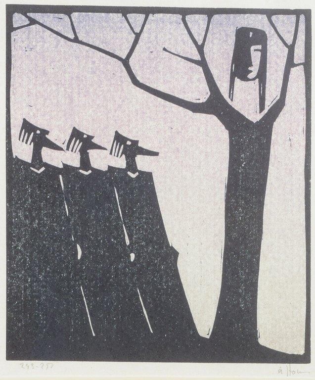 Åke Holm, Sverige.
Træsnit, Maria och de tre vise män, 1978.