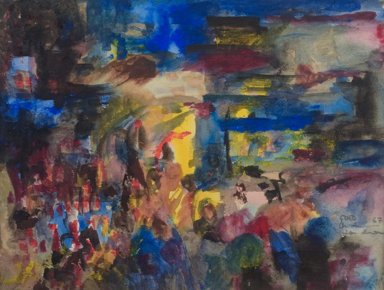 Fred Andersson, Sverige.
“Piccadilly Circus, London”, 1967.
Mixed media på papir.