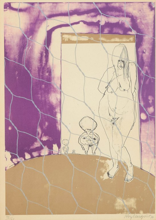 Roy LindqvistComposition with nude woman and child.Color lithograph.