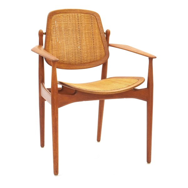 Arne Vodder armstol FD 186, teak og sjeneflet, fremstillet af France and Daverkosen 1956-57. H: 88cm