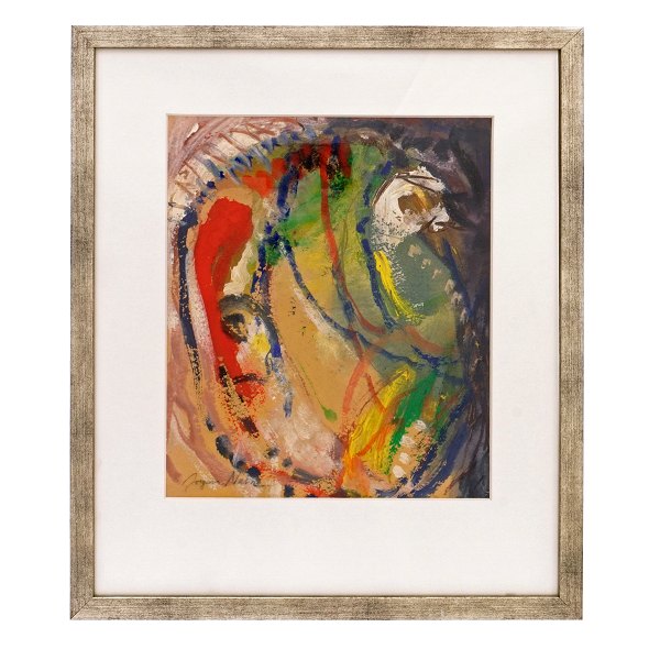 Jørgen Nash, 1920-2004, mixed media, watercolor and chalk. Signed Jørgen Nash. 
Visible size: 26x22cm. With frame: 41x34cm
