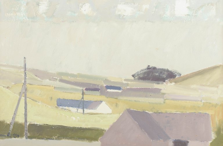 Leon Møller
Landskab med huse.
Olie på lærred.