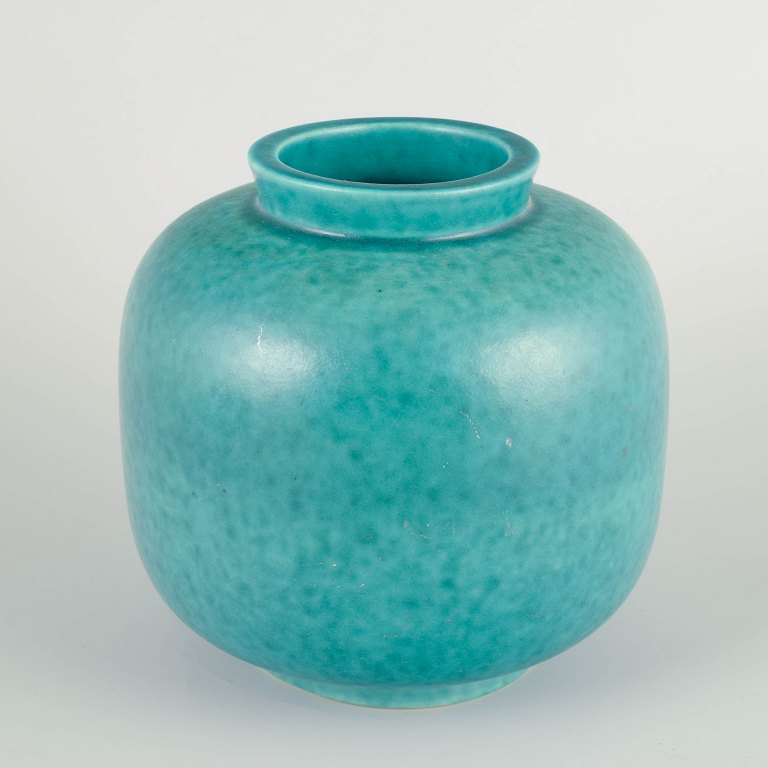 Wilhelm Kåge for GustavsbergTurquoise glazed stoneware vase, circa 1940s.