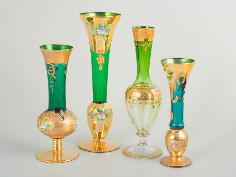 Bohemian glass, set of four vases.