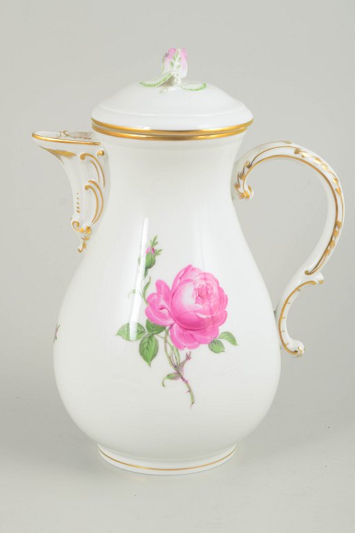 Meissen, coffee pot with lid, Pink flower series.