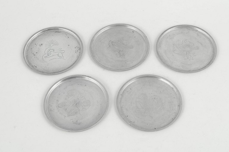 Just Andersen, set of five coasters in pewter.