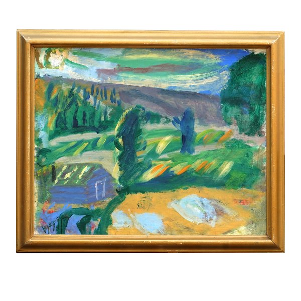 Erik Hoppe, 1896-1968, Öl auf Leinen. Landschaft, Leine, Sæter, Norwegen, 1948. Signiert. Lichtmasse: 56x68cm. Mit Rahmen: 67x79cm