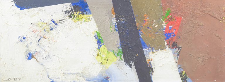 Hans Oswald, ”Islossning vid tjärad brygga”, olie på plade, listet svensk kunstner.