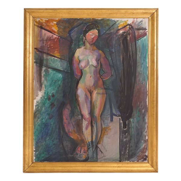 Kai Nielsen maleri. Kai Nielsen, 1882-1924, olie på lærred. Modelstudie signeret og dateret 1916. Hidrørerende fra Tetzen-Lund samling og med stempel herfra. Lysmål: 95x74cm. Med ramme: 109x88cm