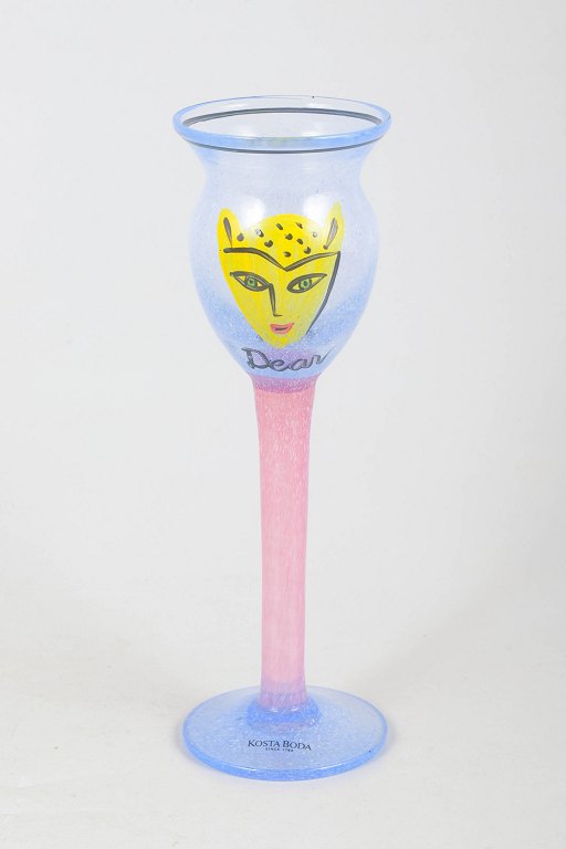 Ulrica Hydman-Vallien for Kosta Boda, hand-painted art glass vase.