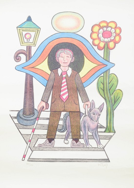 Henry Heerup, colour lithograph, Danish visual artist.